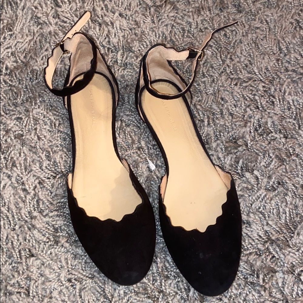 GUC Saks Black Suede Ankle Strap Flats sz 8.5